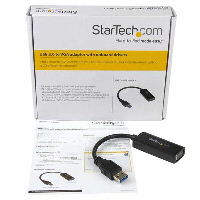 Adaptador USB 3.0 a VGA Startech USB32VGAV            Negro