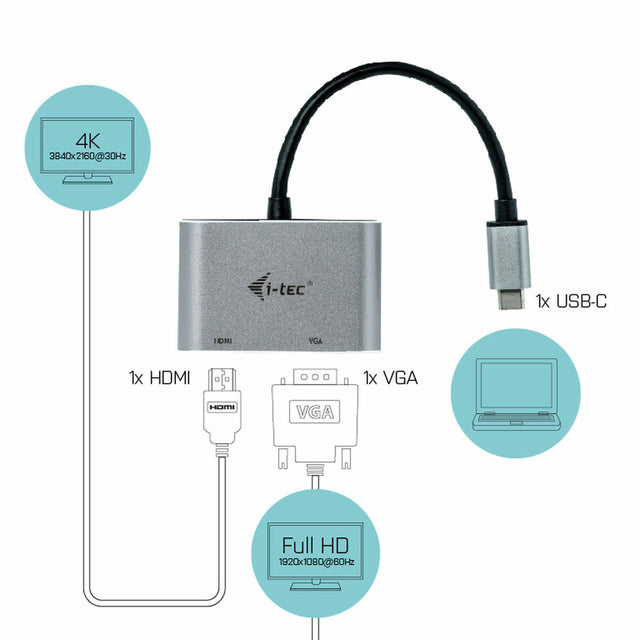 Adaptador USB C a VGA/HDMI i-Tec C31VGAHDMIADA        4K Ultra HD 0,15 m