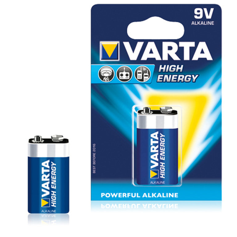 <transcy>Pile alcaline Varta 6LR61 9 V 580 mAh Haute Energie Bleu</transcy>