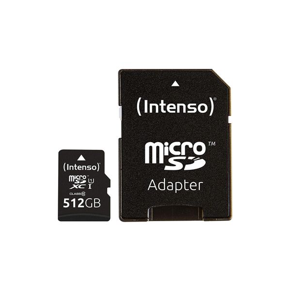 <transcy>Carte mémoire Micro SD avec adaptateur INTENSO 3423493 512 Go 45 Mo/s</transcy>