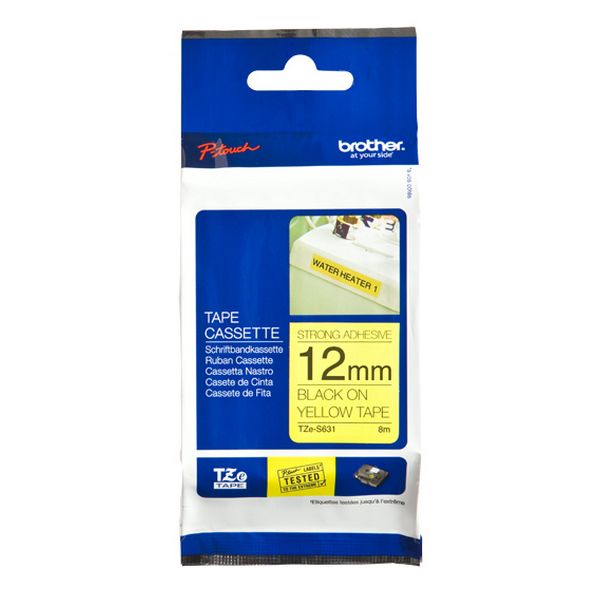 Cinta Adhesiva Brother TZES631 12 mm x 8 m Negro Amarillo Laminado