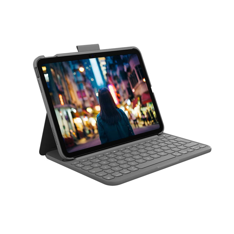 Hülle für iPad + Tastatur Logitech Slim Folio Qwerty Spanisch Grau