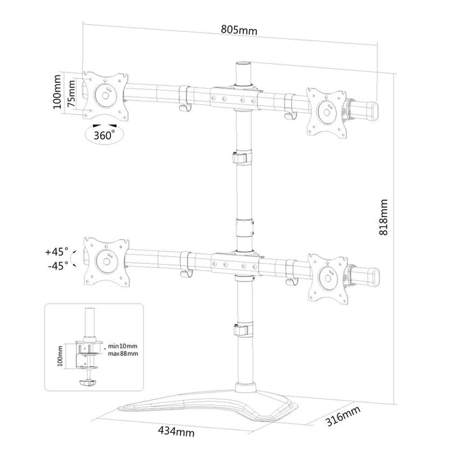 Tischhalterung für Display Neomounts NM-D335D4BLACK