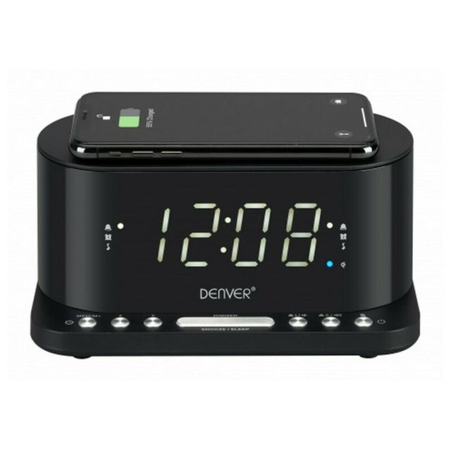 Radio Despertador con Cargador Inalámbrico Denver Electronics CRQ-110 12" LED USB Negro