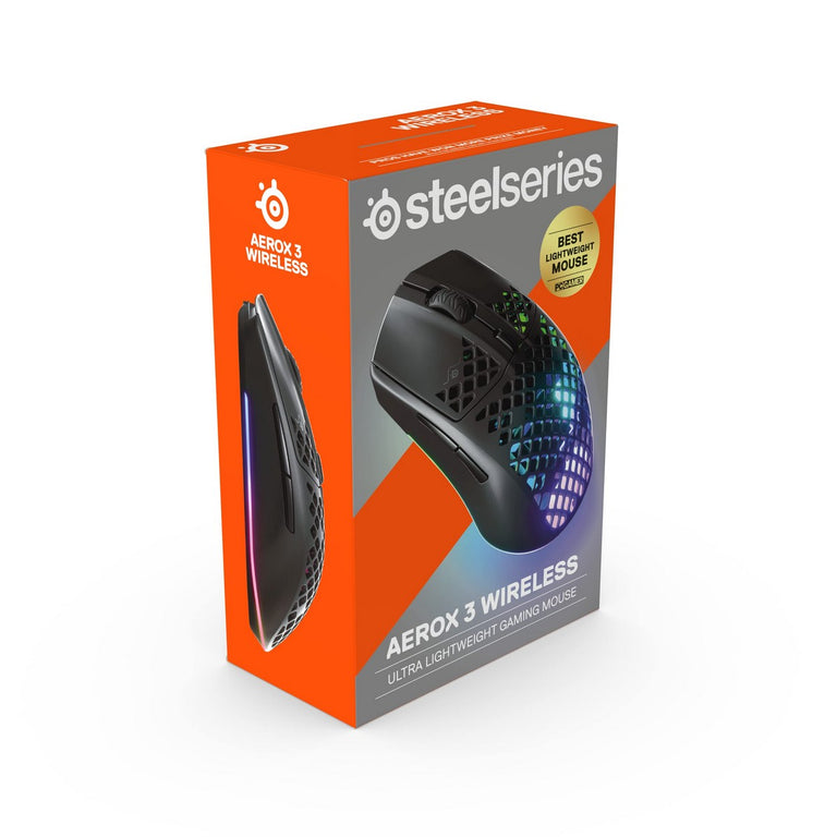 Ratón SteelSeries Aerox 3 Negro Inalámbrico Gaming Luces LED