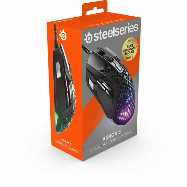 SteelSeries Aerox 5 schwarze Gaming-Maus mit LED-Leuchten, verkabelt