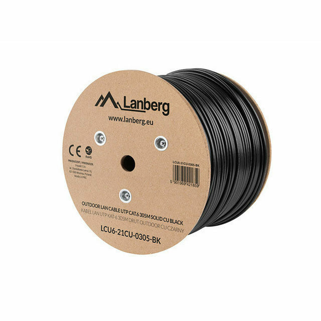 Cable de Red Rígido UTP Categoría 6 Lanberg LCU6-21CU-0305-BK Negro 305 m