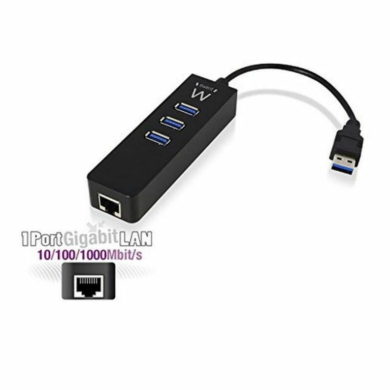 <transcy>Ewent EW1140 Hub USB 3 x USB 3.1 RJ45 Plug and Play</transcy>