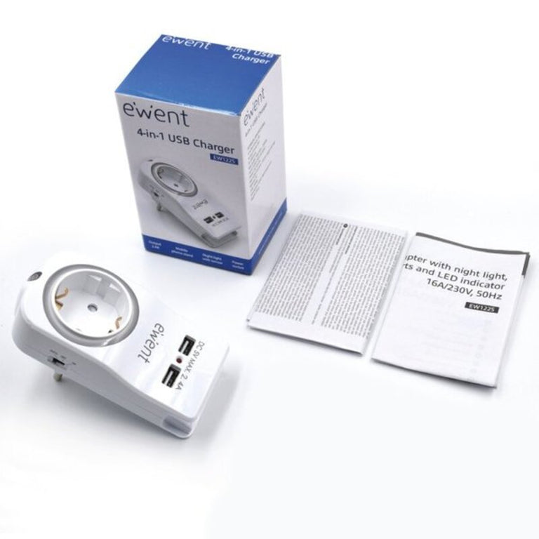 <transcy>Prise murale avec 2 ports USB Ewent EW1225 16A 3680 W</transcy>