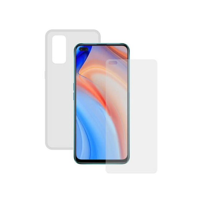 Displayschutzfolie aus gehärtetem Glas für Mobiltelefone + Handyhülle für Oppo Reno 4 Contact, transparent