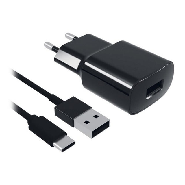 Wandladegerät + USB-C-Kabelkontakt 2A Schwarz