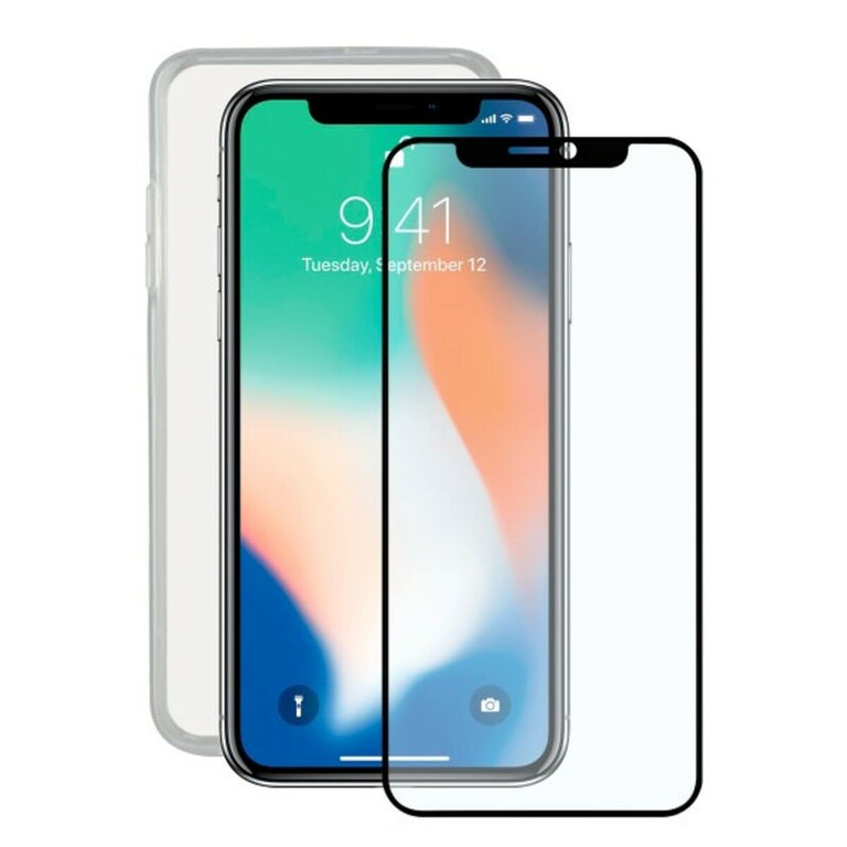 Displayschutzfolie aus gehärtetem Glas für Mobiltelefon + iPhone X Contact TPU-Handyhülle