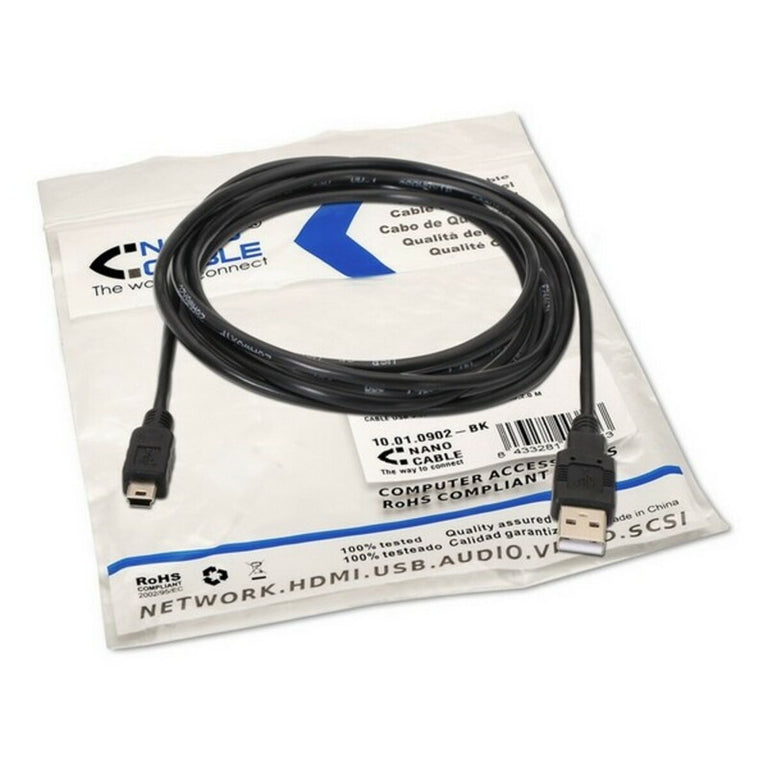 Kabel USB 2.0 A auf Mini USB B NANOCABLE 10.01.0402 1,8 m Schwarz