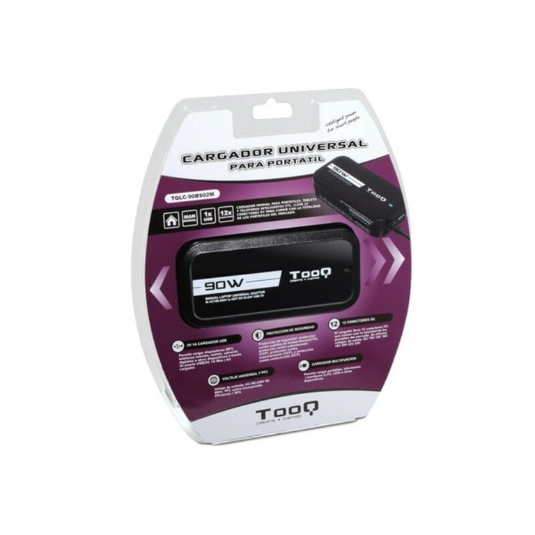 Cargador para Portátil TooQ TQLC-90BS02M 90W 12 Conectores Negro