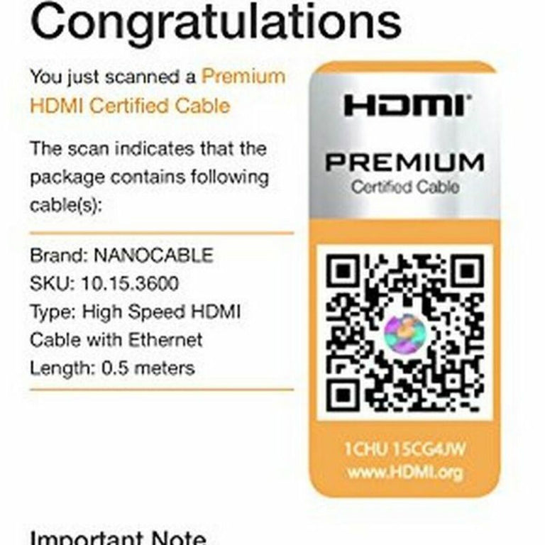 HDMI-Kabel NANOCABLE HDMI V2.0, 0,5 m 10.15.3600 V2.0 4K 0,5 m Schwarz