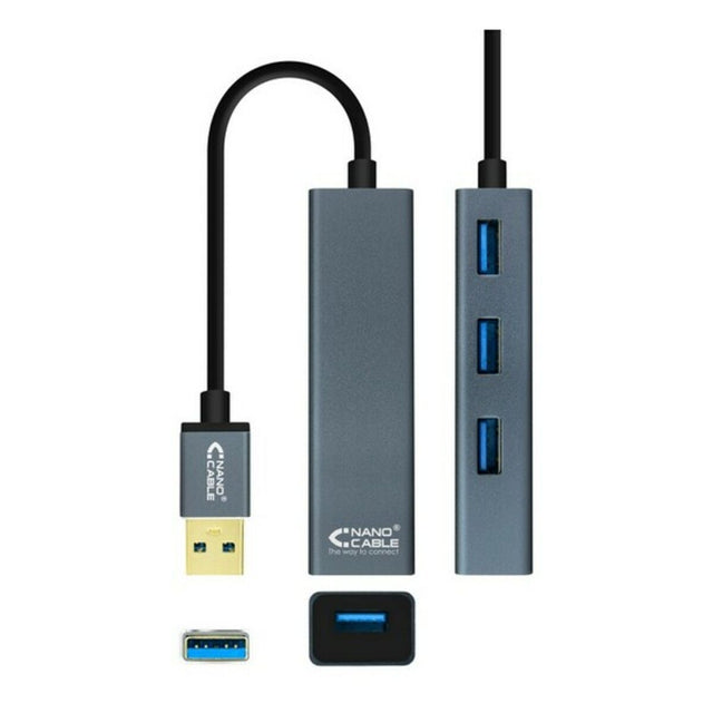 Hub USB 4 Puertos NANOCABLE 10.16.4402 USB 3.0 Gris