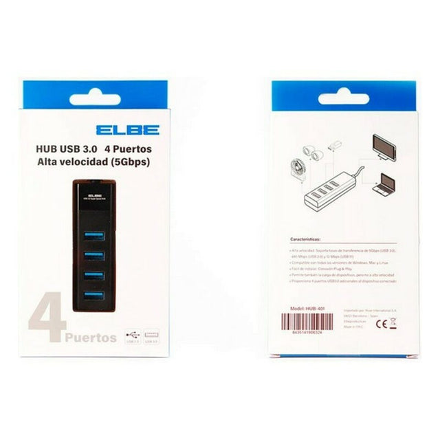 4 Port USB 3.0 Hub ELBE HUB401 Schwarz