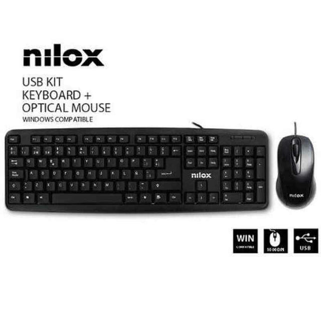 Teclado y Ratón Nilox NXKME000003 USB Negro Español