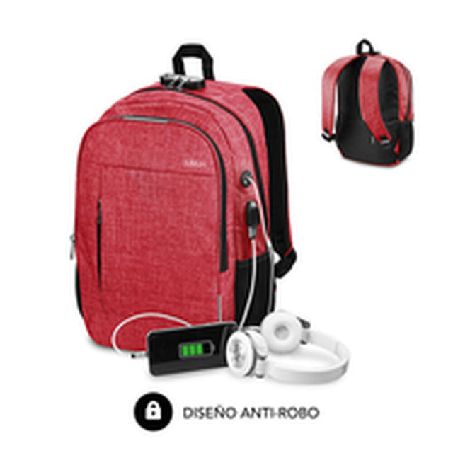 Rucksack für Laptop und Tablet mit USB-Ausgang Subblim Urban Lock Rucksack 16" Rot