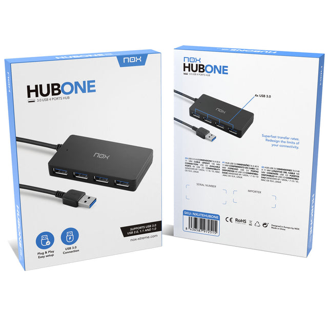 USB-Hub Nox NXLITEHUBONE Schwarz