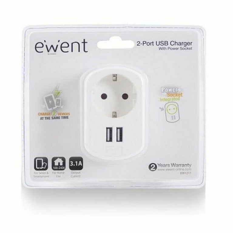 <transcy>Ewent EW1211 Prise murale 3.1 A avec 2 ports USB</transcy>