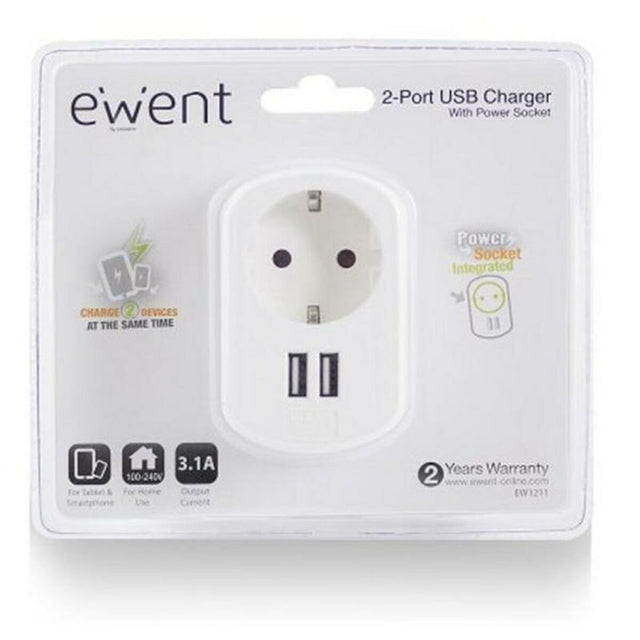 <transcy>Ewent EW1211 Prise murale 3.1 A avec 2 ports USB</transcy>